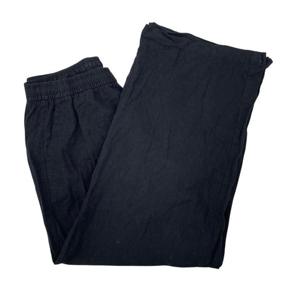 Old Navy Pants - Old Navy Womens Medium Black Linen Blend Wide Leg Pull On Crop Pants‎ Minimalist